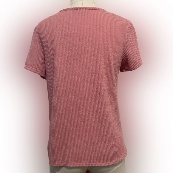 JM Fleurette Women's Pink Button-Down Tie-Front Top, Size Medium - Picture 3 of 5